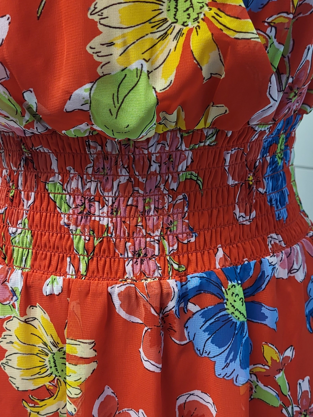 Jessica Simpson Red Floral Midi Dress with Yellow, Blue & Green Accents - Picture 6 of 12